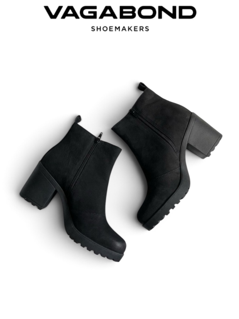 VAGABOND SHOEMAKERS GRACE BLACK NUBUCK LEATHER LUG SOLE CHELSEA BOOTS SIZE 8